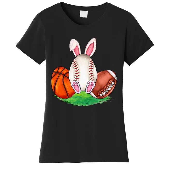 Basketball Baseball Football Sports Easter Day Rabbits Women's T-Shirt