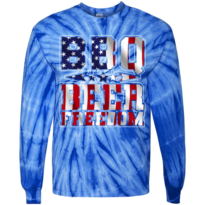 Bbq Beer Freedom Gift Tie-Dye Long Sleeve Shirt