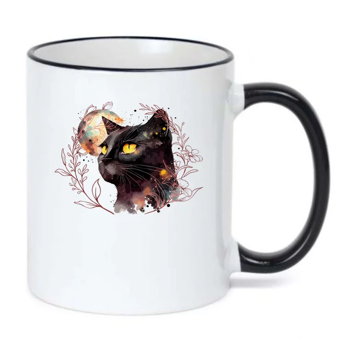 Beautiful Boho Floral Cat Black Color Changing Mug