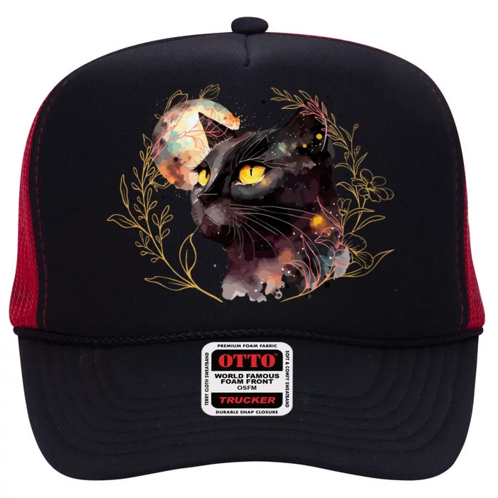 Beautiful Boho Floral Cat High Crown Mesh Trucker Hat