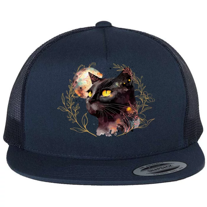 Beautiful Boho Floral Cat Flat Bill Trucker Hat