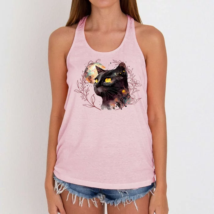 Beautiful Boho Floral Cat Women's Knotted Racerback Tank