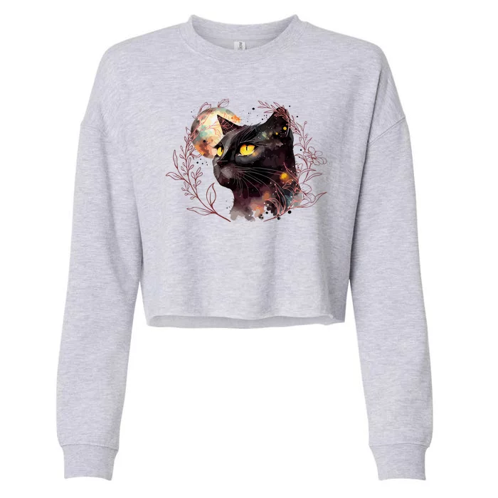 Beautiful Boho Floral Cat Cropped Pullover Crew