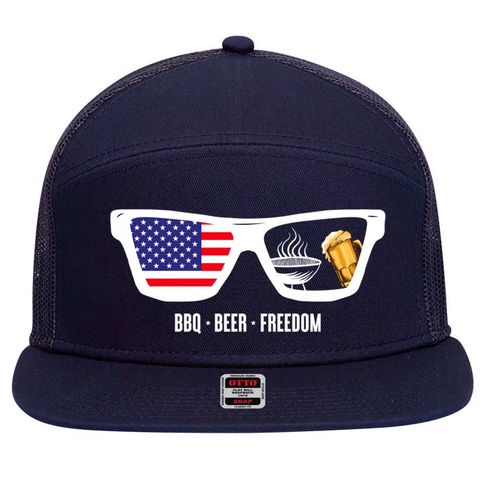 Bbq Beer Freedom Gift 7 Panel Mesh Trucker Snapback Hat