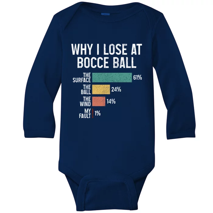 Bocce Ball Funny Why I Lose At Bocce Ball Vintage Cute Gift Baby Long Sleeve Bodysuit