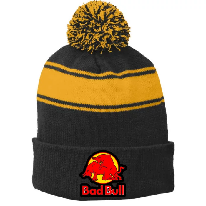 Bad Bull Funny Adult Humor Stripe Pom Pom Beanie