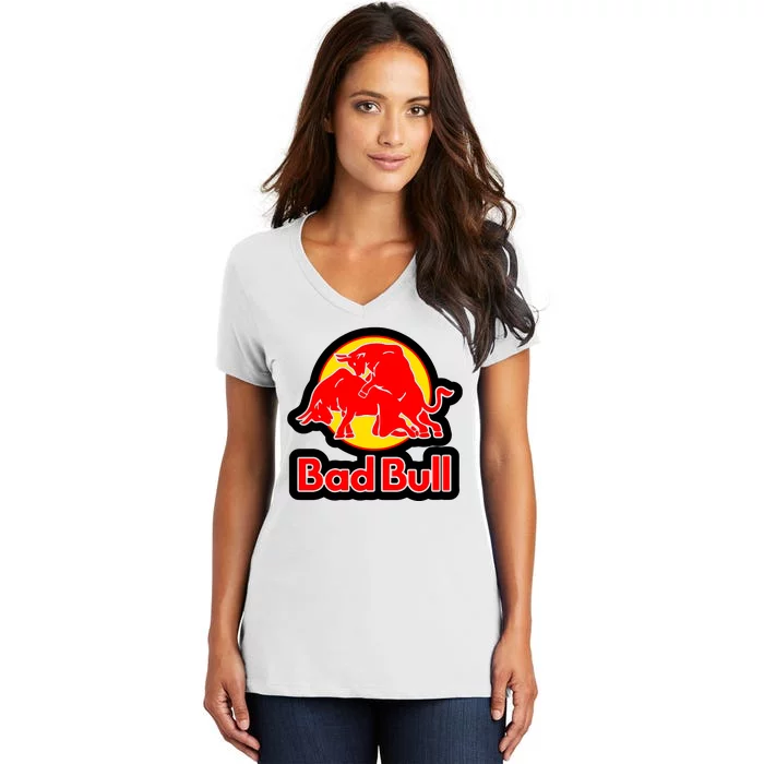 Bad Bull Funny Adult Humor Women's V-Neck T-Shirt