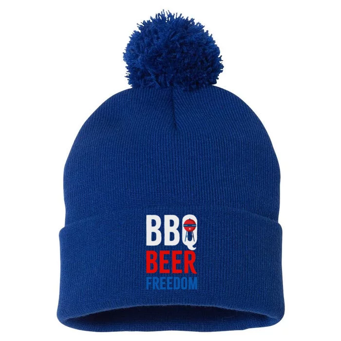 Bbq Beer Freedom Celebrating The 4th Of July Cool Gift Pom Pom 12in Knit Beanie