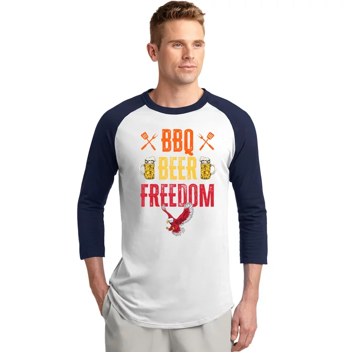 Bbq Beer Freedom Usa America 2020 Proud Patriot Gift Baseball Sleeve Shirt