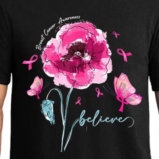 Believe Butterfly Flower Pink Ribbon Breast Cancer Awareness Pajama Set