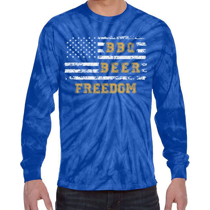 Bbq Beer Freedom With Distressed Usa Flag Meaningful Gift Tie-Dye Long Sleeve Shirt