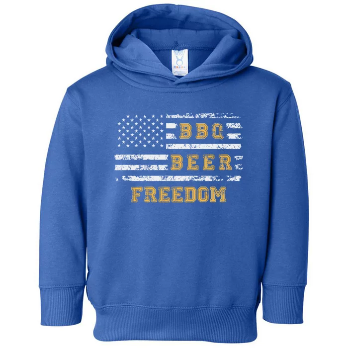 Bbq Beer Freedom With Distressed Usa Flag Meaningful Gift Toddler Hoodie