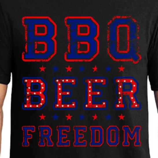 Bbq Beer Freedom Written In Red White And Blue Distressed Funny Gift Pajama Set