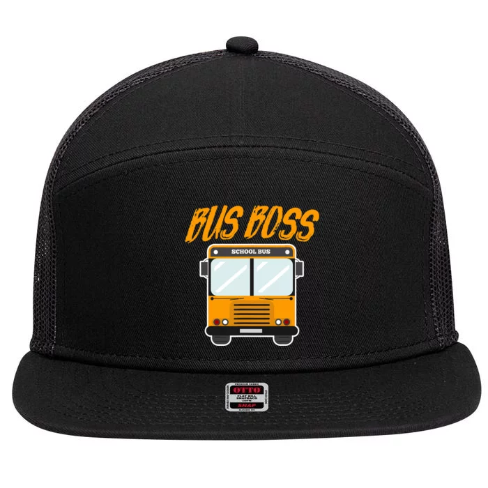 Bus Boss Funny School Bus Driver 7 Panel Mesh Trucker Snapback Hat