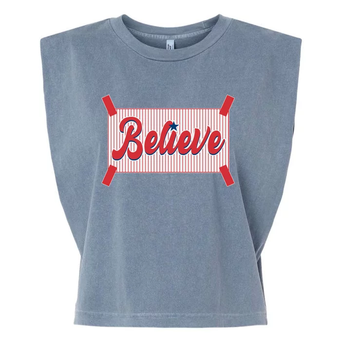 Believe Baseball Fan Philadelphia Baseball Garment-Dyed Women's Muscle Tee