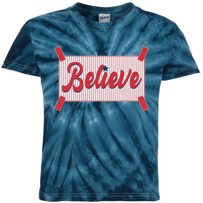 Believe Baseball Fan Philadelphia Baseball Kids Tie-Dye T-Shirt