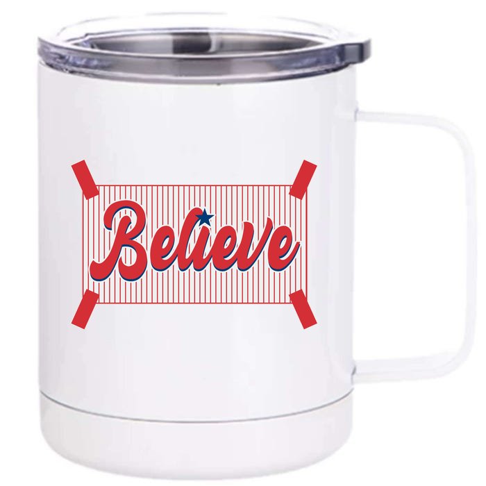 Believe Baseball Fan Philadelphia Baseball Front & Back 12oz Stainless Steel Tumbler Cup