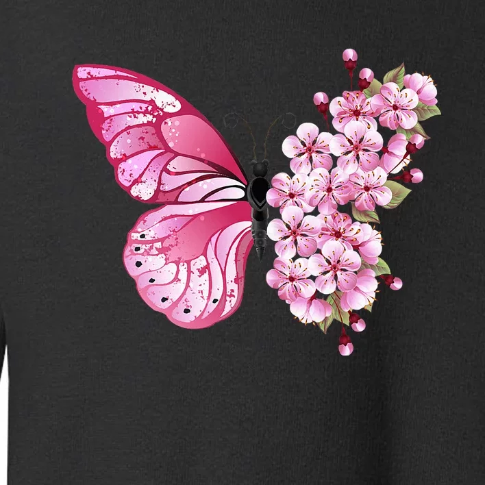 Beautiful Butterfly Flower Mix Japanese Cherry Toddler Sweatshirt