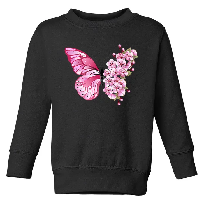 Beautiful Butterfly Flower Mix Japanese Cherry Toddler Sweatshirt