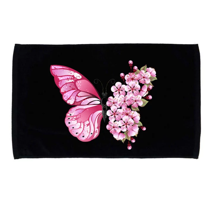 Beautiful Butterfly Flower Mix Japanese Cherry Microfiber Hand Towel