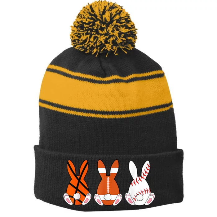 Basketball Baseball Football Sports Easter Bunny Rabbits Stripe Pom Pom Beanie