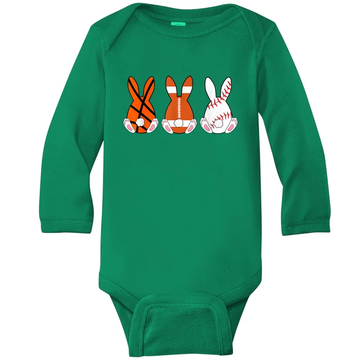 Basketball Baseball Football Sports Easter Bunny Rabbits Baby Long Sleeve Bodysuit