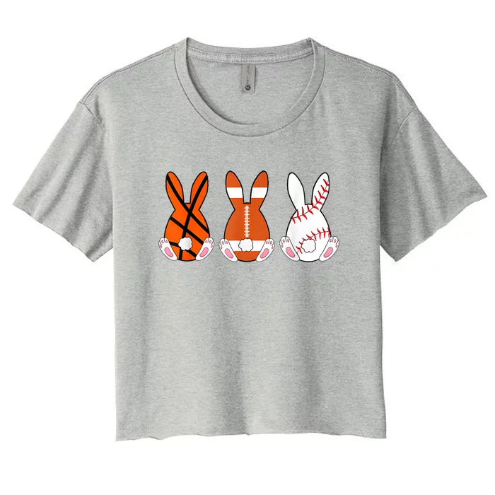 Basketball Baseball Football Sports Easter Bunny Rabbits Women's Crop Top Tee