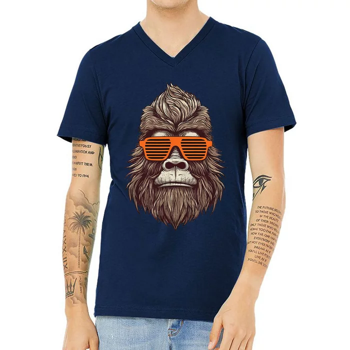 Bigfoot Birthday For Cool Striped Animal Theme Party V-Neck T-Shirt