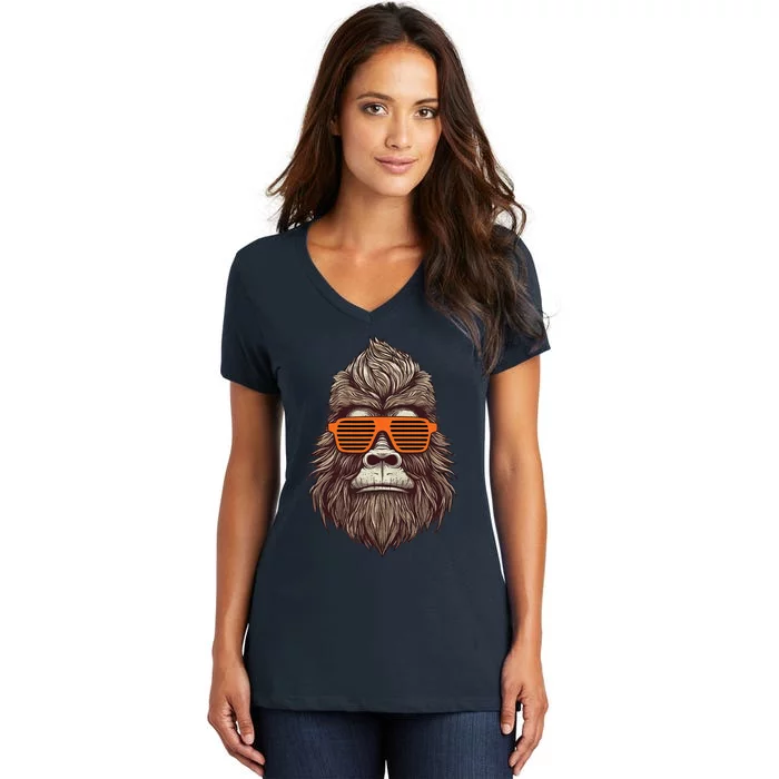 Bigfoot Birthday For Cool Striped Animal Theme Party Women's V-Neck T-Shirt