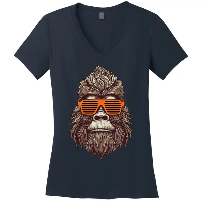 Bigfoot Birthday For Cool Striped Animal Theme Party Women's V-Neck T-Shirt