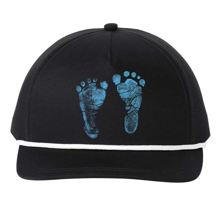 Blue Baby Footprints. Adorable Baby Feet Perfect For New Baby Boy Snapback Five-Panel Rope Hat