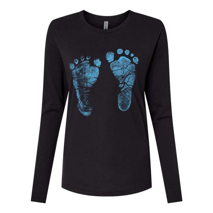 Blue Baby Footprints. Adorable Baby Feet Perfect For New Baby Boy Womens Cotton Relaxed Long Sleeve T-Shirt