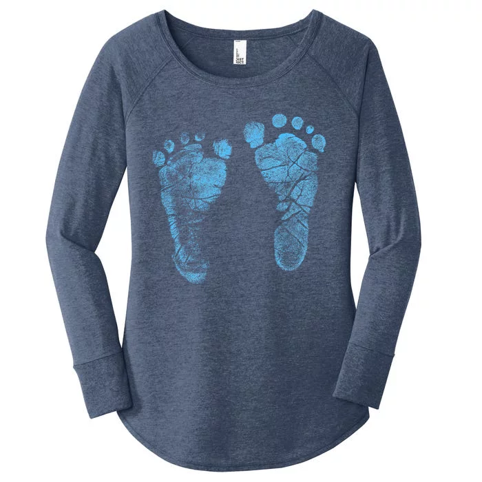 Blue Baby Footprints. Adorable Baby Feet Perfect For New Baby Boy Women's Perfect Tri Tunic Long Sleeve Shirt