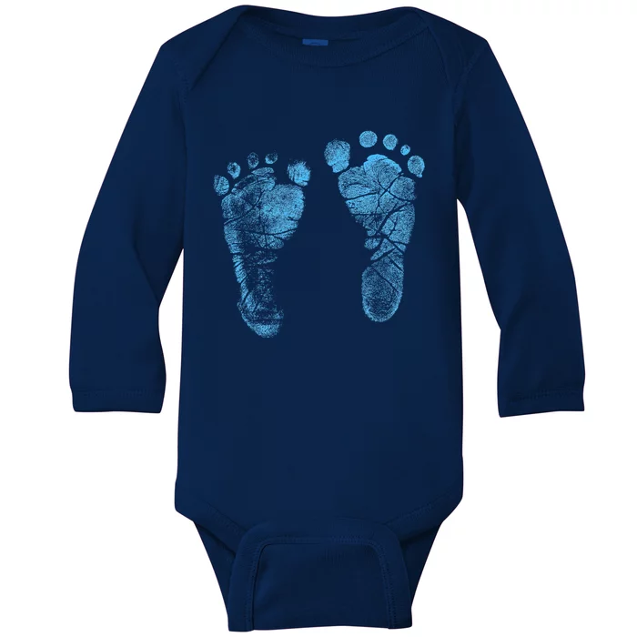 Blue Baby Footprints. Adorable Baby Feet Perfect For New Baby Boy Baby Long Sleeve Bodysuit