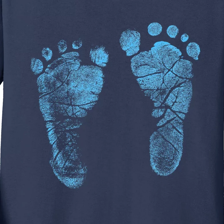 Blue Baby Footprints. Adorable Baby Feet Perfect For New Baby Boy Kids Long Sleeve Shirt