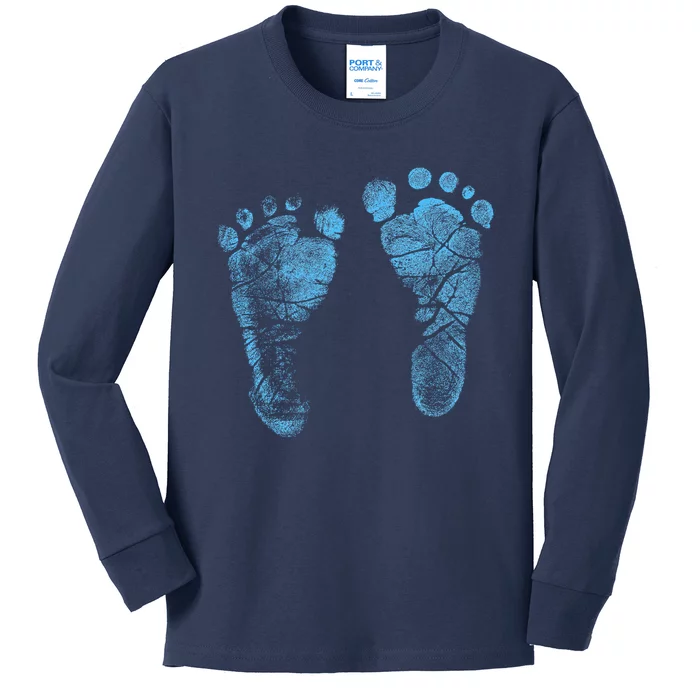 Blue Baby Footprints. Adorable Baby Feet Perfect For New Baby Boy Kids Long Sleeve Shirt