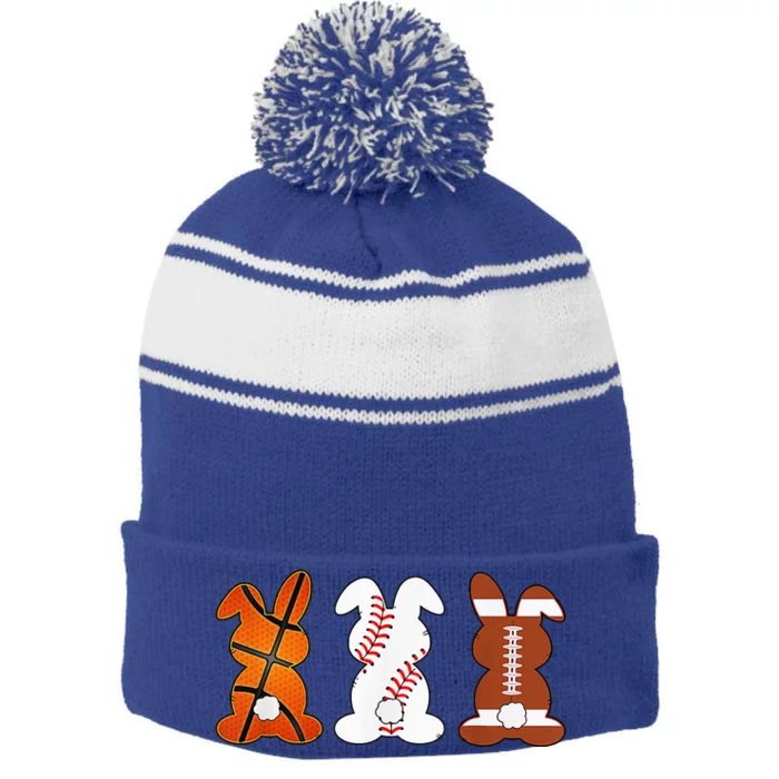 Basketball Baseball Football Sports Easter Bunny Rabbits Stripe Pom Pom Beanie