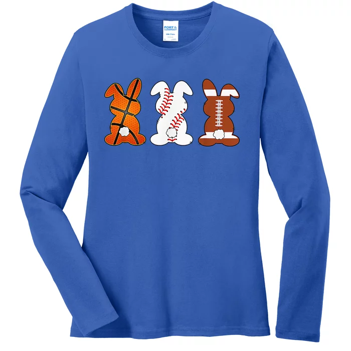 Basketball Baseball Football Sports Easter Bunny Rabbits Ladies Long Sleeve Shirt