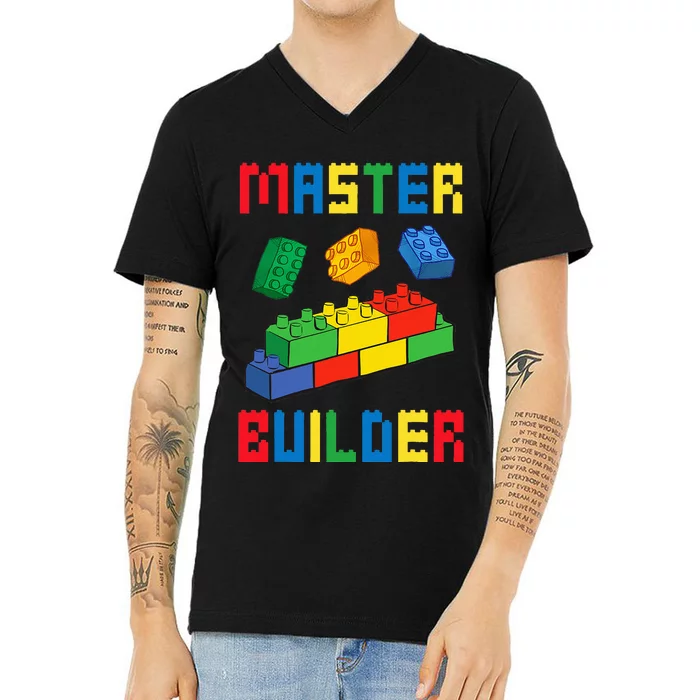 Brick Builder Funny Blocks Building Master Builder V-Neck T-Shirt