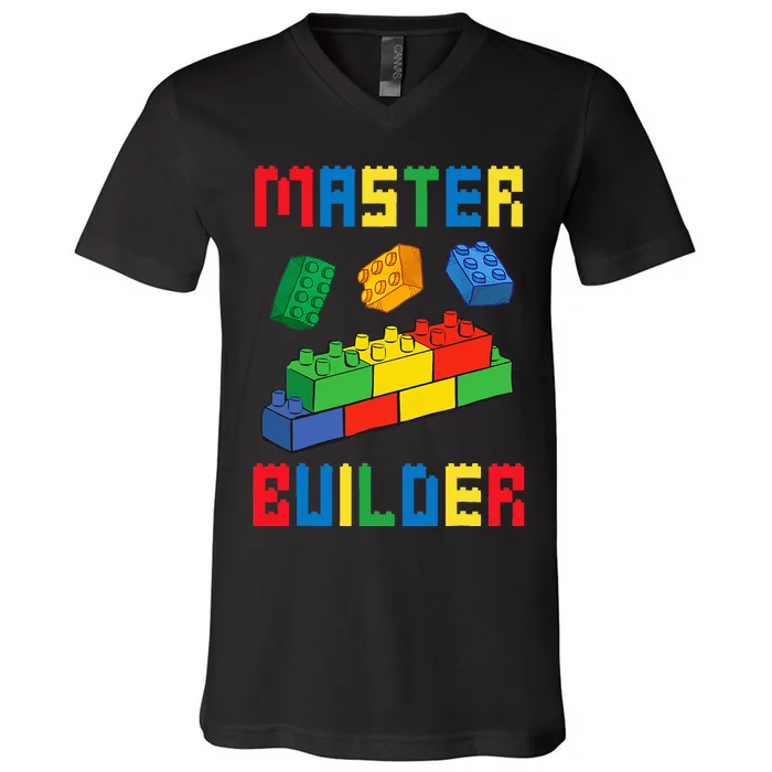 Brick Builder Funny Blocks Building Master Builder V-Neck T-Shirt