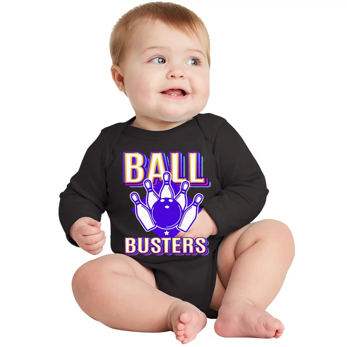 Ball Busters Funny Bowling Design Bowling League Baby Long Sleeve Bodysuit