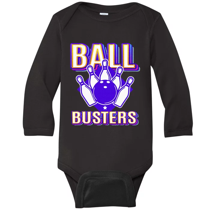 Ball Busters Funny Bowling Design Bowling League Baby Long Sleeve Bodysuit