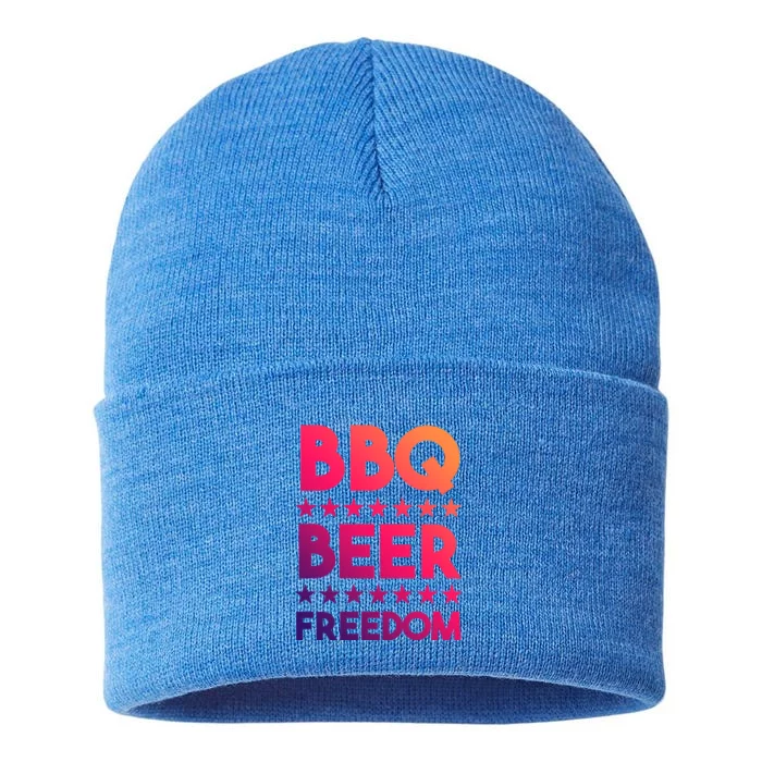 Bbq Beer Freedom 4th Of July Summer Party Gift America Usa Gift Sustainable Knit Beanie