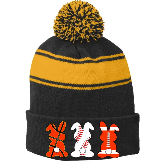 Basketball Baseball Football Sports Easter Bunny Rabbits Stripe Pom Pom Beanie