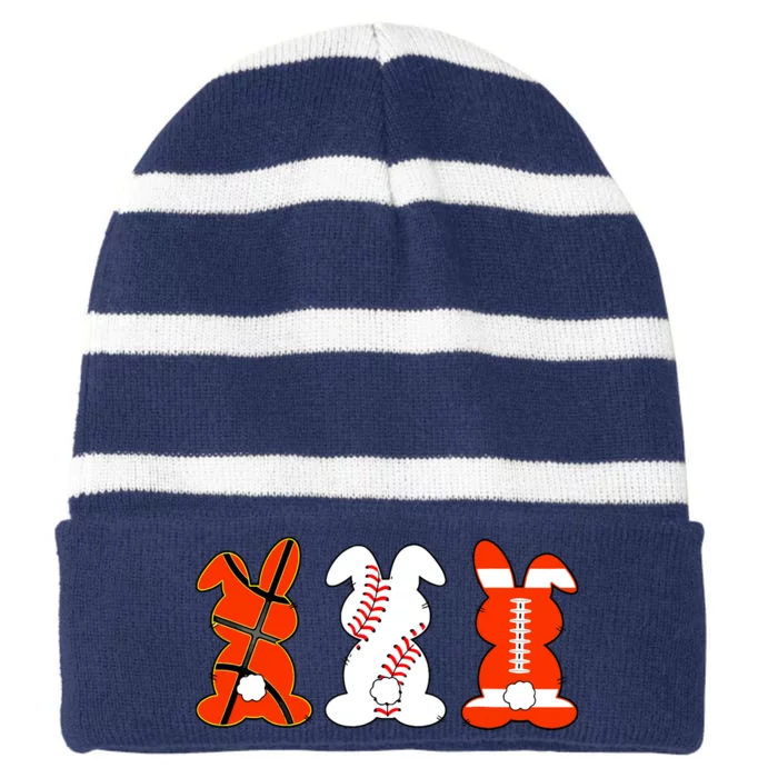 Basketball Baseball Football Sports Easter Bunny Rabbits Striped Beanie with Solid Band