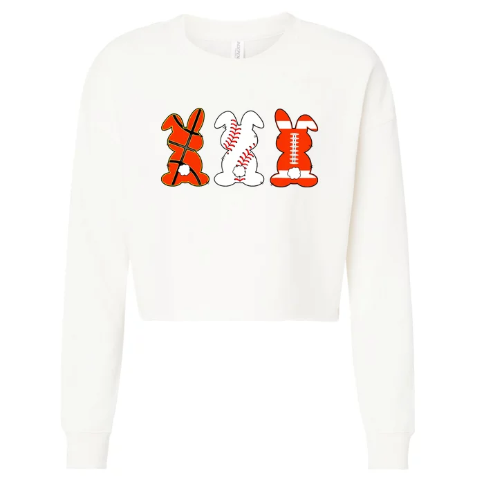 Basketball Baseball Football Sports Easter Bunny Rabbits Cropped Pullover Crew