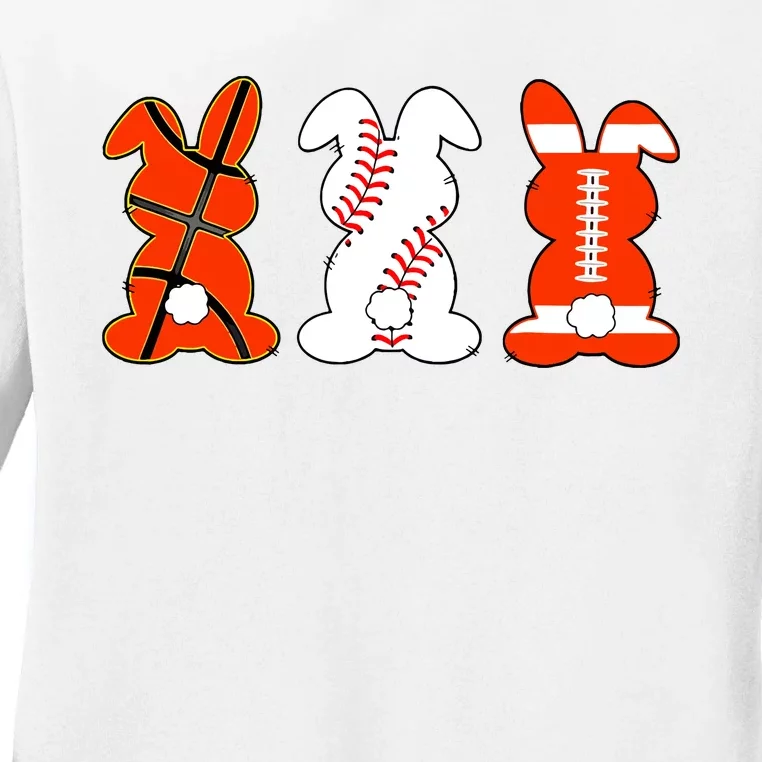 Basketball Baseball Football Sports Easter Bunny Rabbits Ladies Long Sleeve Shirt