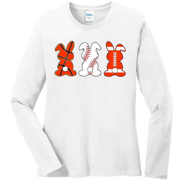 Basketball Baseball Football Sports Easter Bunny Rabbits Ladies Long Sleeve Shirt