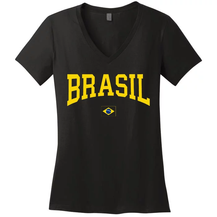 Brasil Brazilian Flag Green Women's V-Neck T-Shirt