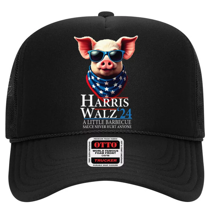 Barbecue Bbq Funny Pork Kamala Harris Waltz 2024 High Crown Mesh Trucker Hat